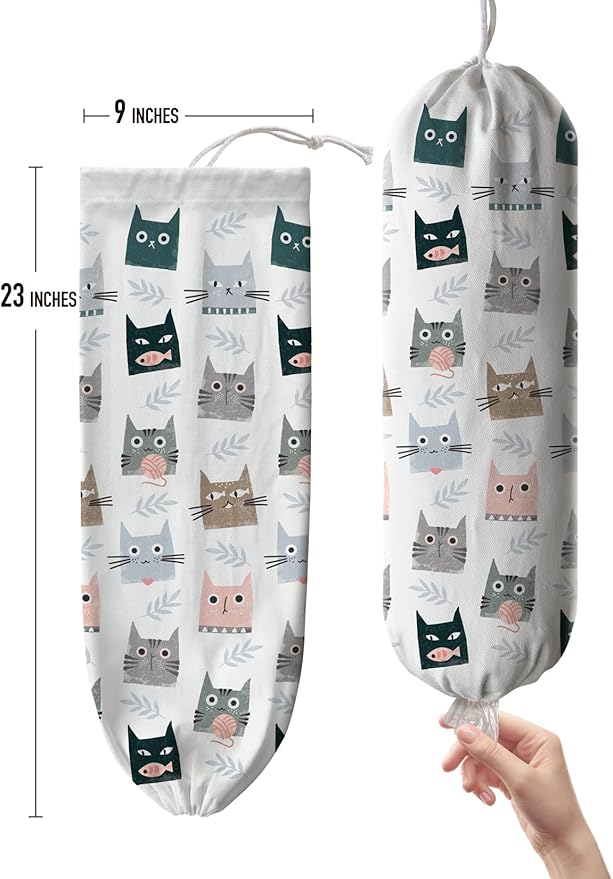 Hglian Plastic Bag Holder,Cute Kitty Grocery Bags Holder Organizer Storage Keeper Dispenser,Cat Kitchen Decor Gifts for Women Cat Mom-Extra Large