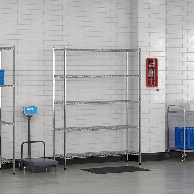 Commercial NSF Listed Chrome Stationary Wire Shelving Kit 18" x 54" x 74", with 5 Shelves Perfect for Warehouse, Walk-in Refrigerator, Freezer, Grocery Store, Restaurant, Dishroom