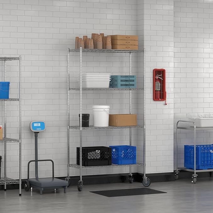 Commercial NSF Listed Chrome Mobile Wire Shelving Kit 18" x 42" x 80", with 4 Shelves Perfect for Warehouse, Walk-in Refrigerator, Freezer, Grocery Store, Restaurant, Dishroom