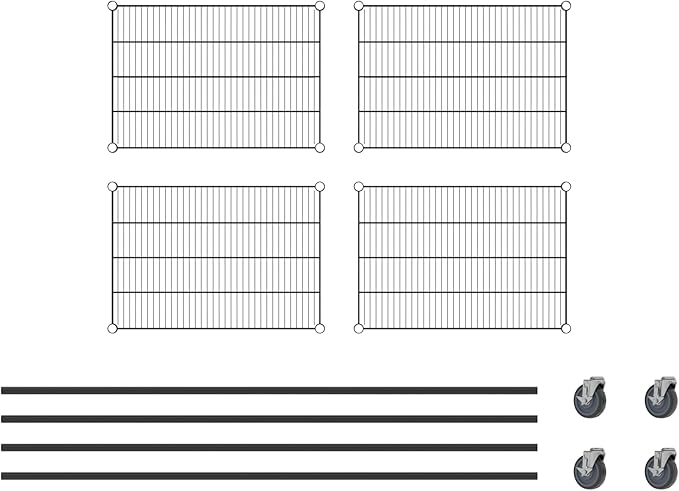 Commercial NSF Listed Black Epoxy Mobile Wire Shelving Kit 21" x 30" x 80", with 4 Shelves Perfect for Warehouse, Walk-in Refrigerator, Freezer, Grocery Store, Restaurant, Dishroom