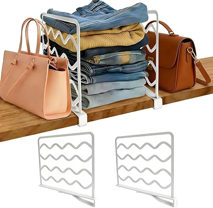 2-PCS Plastic Shelf Dividers, Closet Organizers & Storage for Closet, Shelf, Kitchen, Pantry, Bathroom & Office, Organizer for Clothes, Books, Towels, Purses (White 2-PCS)