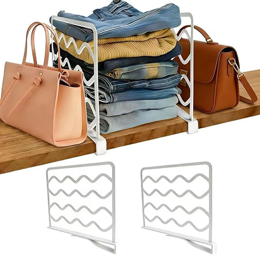2-PCS Plastic Shelf Dividers, Closet Organizers & Storage for Closet, Shelf, Kitchen, Pantry, Bathroom & Office, Organizer for Clothes, Books, Towels, Purses (White 2-PCS)