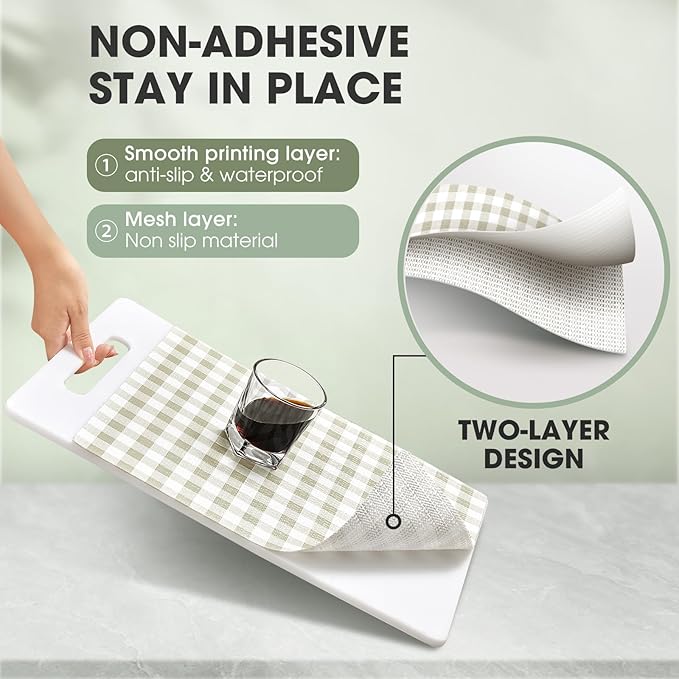 ALIUNI Drawer and Shelf Liner, Non-Slip Kitchen Cabinet Liners Non-Adhesive Thick Strong Grip Waterproof Washable Mats Protect Dresser Shelves Cupboard Bathroom Cabinets, Yellow Plaid, 24 in X 20 FT