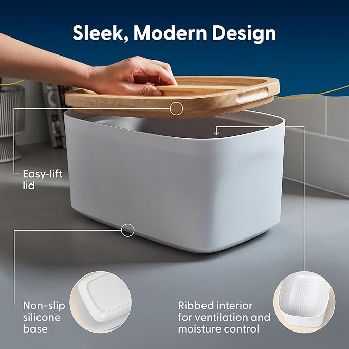 Sonder Los Angeles Union Large Bread Box | Fits Full Sourdough Loaves and More | Breadbox with Cutting Board | Homemade Bread Bin Storage Container | 14.25x9.25x7 in | White