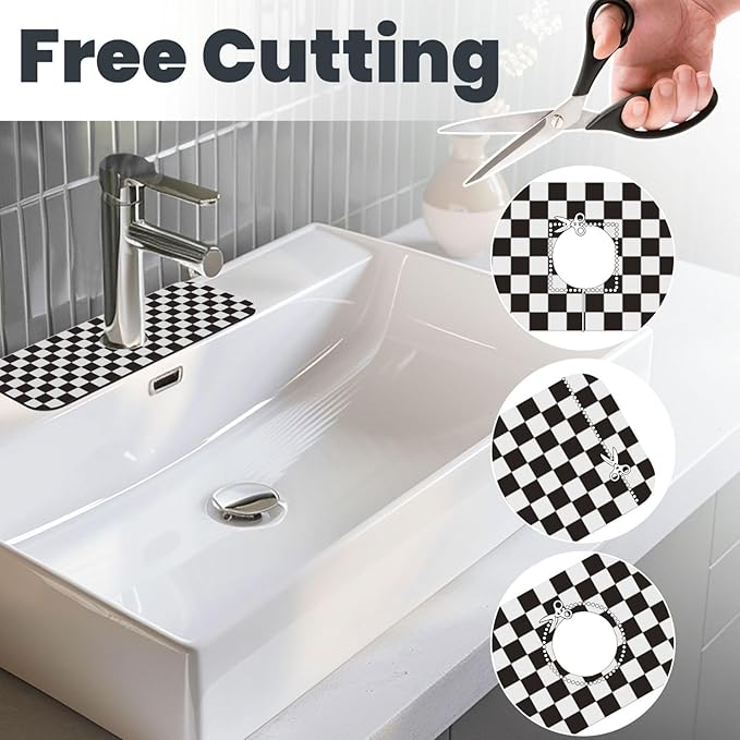 Black And White Checkered Racing Flag Checkerboard Square Grid Kitchen Sink Splash Guard Faucet Mat Super Absorbent Fast Drying Mat Sink Gadgets-Fast Sink Mat For Kitchen Bathroom (15" X 5.5" )
