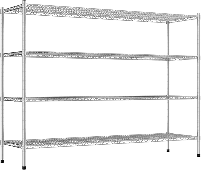 Commercial NSF Listed Chrome Stationary Wire Shelving Kit 21" x 72" x 54", with 4 Shelves Perfect for Warehouse, Walk-in Refrigerator, Freezer, Grocery Store, Restaurant, Dishroom