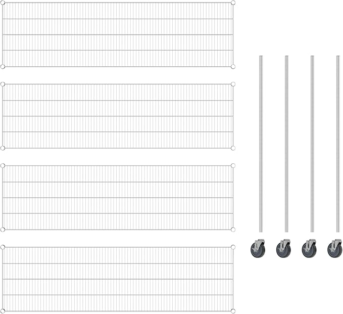 Commercial NSF Listed Chrome Mobile Wire Shelving Kit 21" x 72" x 60", with 4 Shelves Perfect for Warehouse, Walk-in Refrigerator, Freezer, Grocery Store, Restaurant, Dishroom