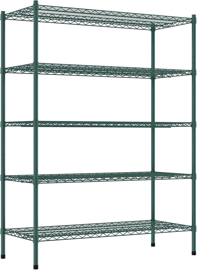 Commercial NSF Listed Green Epoxy Stationary Wire Shelving Kit 21" x 48" x 64", with 5 Shelves Perfect for Warehouse, Walk-in Refrigerator, Freezer, Grocery Store, Restaurant, Dishroom