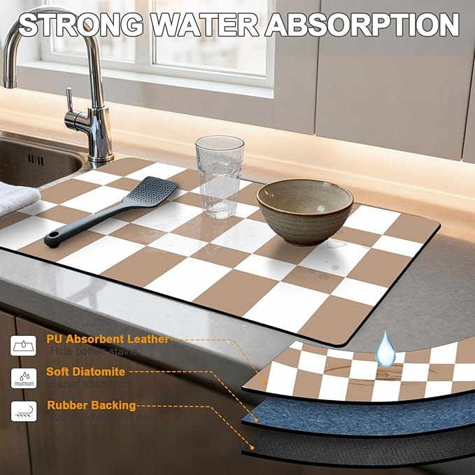 Dish Drying Mat & Coffee Mat for Kitchen Counter, Absorbent Microfiber Waterproof Mat with Non-Slip Backing, Multi-Size Multi-Color Options, Sink and Coffee Bar Accessories
