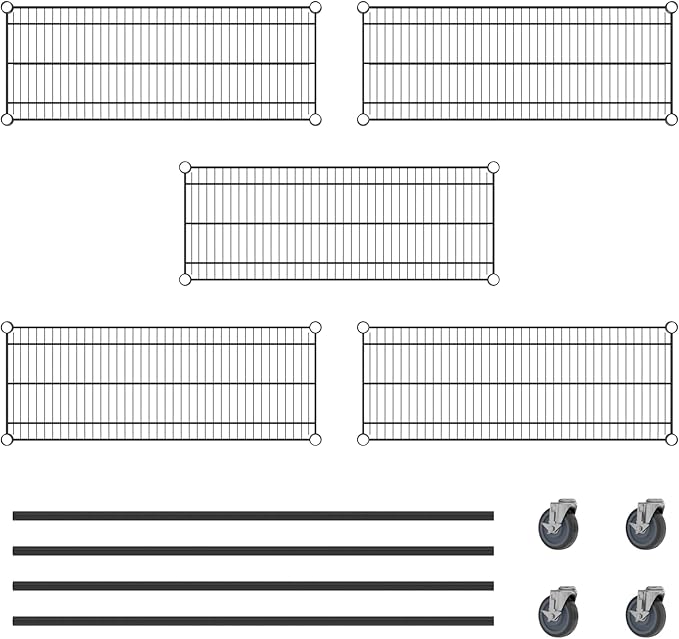 Commercial NSF Listed Black Epoxy Mobile Wire Shelving Kit 14" x 36" x 60", with 5 Shelves Perfect for Warehouse, Walk-in Refrigerator, Freezer, Grocery Store, Restaurant, Dishroom