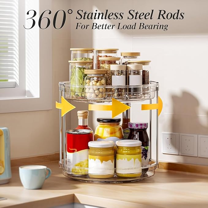 2 Tier Lazy Susan Organizer, 9.8 Inch Lazy Susan Turntable for Cabinet, Refrigerator Organizer for Cabinet, Kitchen, Pantry, Countertop, Bathroom, Vanity