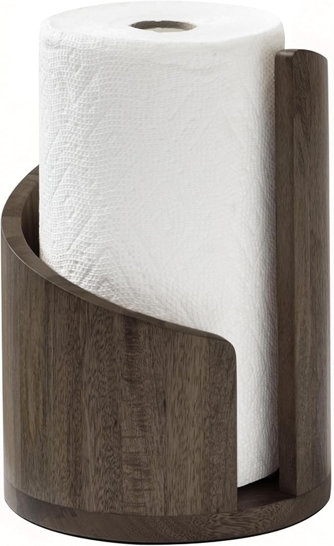 Anji Mountain Paper Towel Holder Countertop with Mango Wood Round Base and Iron Holder,Holder Stand for Kitchen Roll Organize,Wooden Paper Towel Holder for Kitchen Dining Table Home Decor