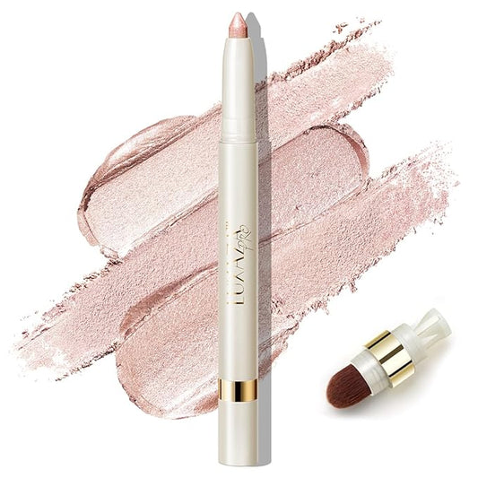 Eyeshadow Makeup Stick, Cream Shimmer, Eyeshadow Highlighter Makeup Eye Brightener Pencil Sticks Cosmetics, with Built-in Brush and Sharpener