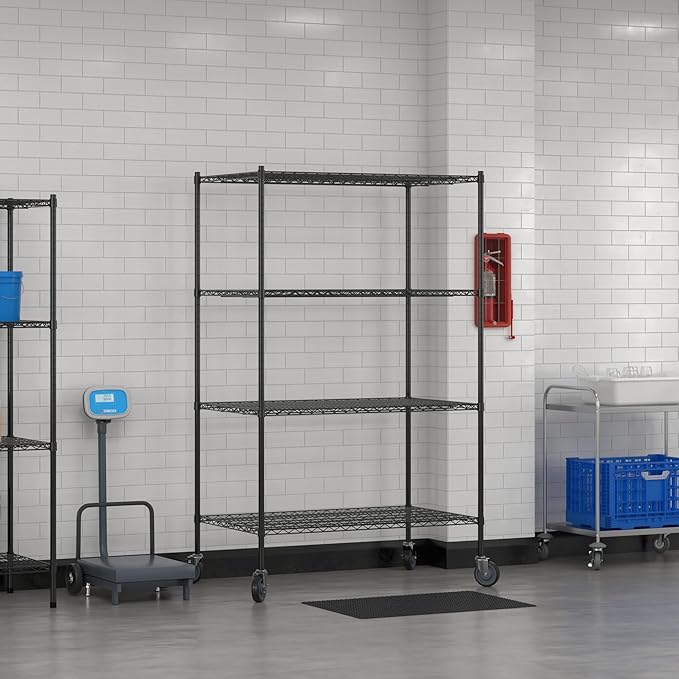 Commercial NSF Listed Black Epoxy Mobile Wire Shelving Kit 30" x 48" x 80", with 4 Shelves Perfect for Warehouse, Walk-in Refrigerator, Freezer, Grocery Store, Restaurant, Dishroom