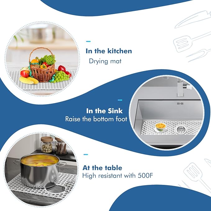 Bestjing Silicone Sink Protectors for Kitchen Sink - 26"x 14" Kitchen Protector Accessory, Non-Slip Heat Resistan Mat for Bottom of Farmhouse Stainless Steel Porcelain, Dishwasher Safe (White)