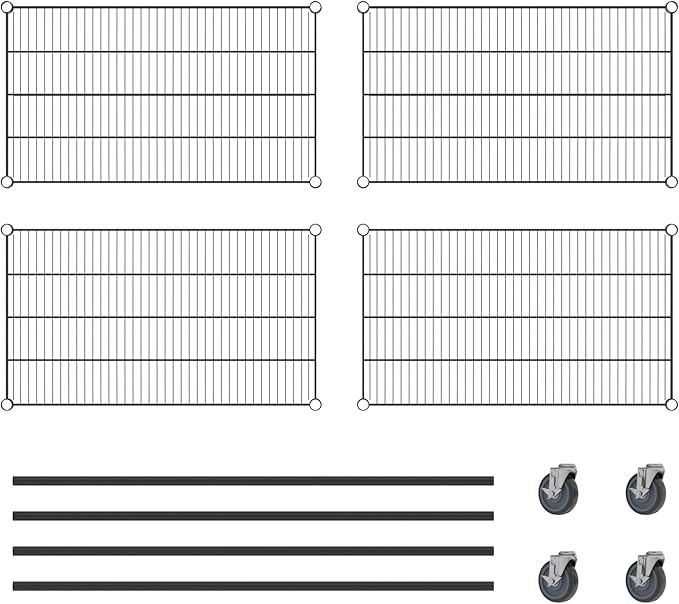 Commercial NSF Listed Black Epoxy Mobile Wire Shelving Kit 21" x 36" x 60", with 4 Shelves Perfect for Warehouse, Walk-in Refrigerator, Freezer, Grocery Store, Restaurant, Dishroom
