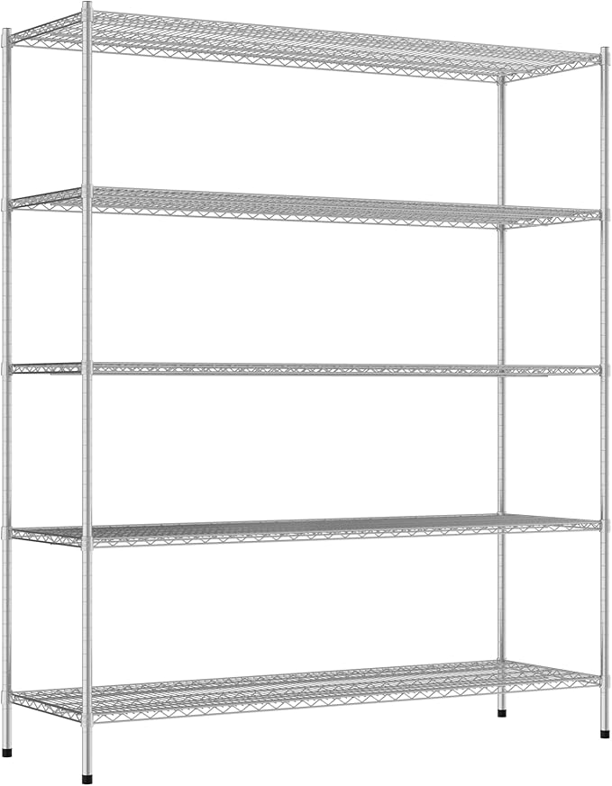 Commercial NSF Listed Chrome Stationary Wire Shelving Kit 24" x 72" x 86", with 5 Shelves Perfect for Warehouse, Walk-in Refrigerator, Freezer, Grocery Store, Restaurant, Dishroom