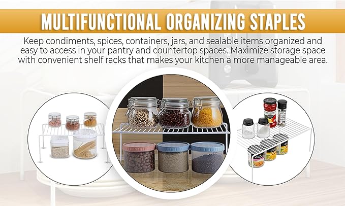 YBM HOME White Wire Cabinet Helper Shelf Organizer and Storage Rack Helper for Kitchen, Expandable Kitchen Counter and Cabinet Shelf (4, 11" L x 5" W x 5" H)