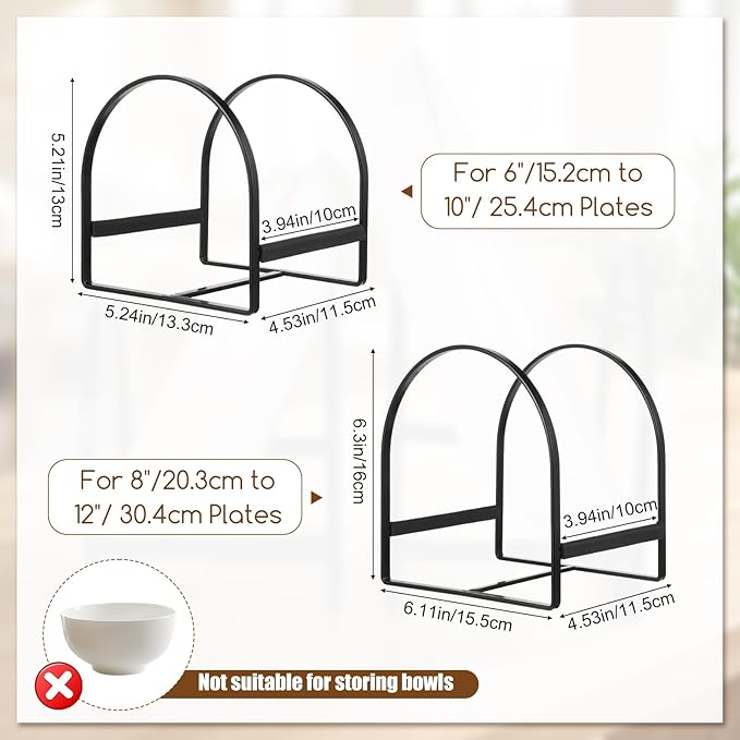 4 Pack Kitchen Plate Holder Organizer, 2 Large 2 Small Black Metal Upright Dish Drying Racks for Cabinet Kitchen Storage Cabinet Organizer Plates Pots and Pans