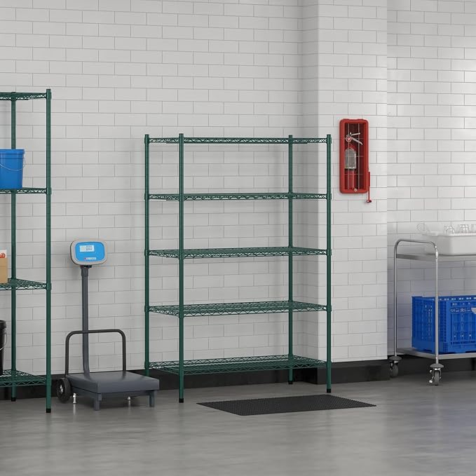 Commercial NSF Listed Green Epoxy Stationary Wire Shelving Kit 21" x 42" x 64", with 5 Shelves Perfect for Warehouse, Walk-in Refrigerator, Freezer, Grocery Store, Restaurant, Dishroom