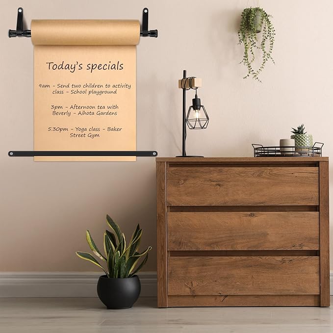 Vicenpal 15.5 Inch Retractable Kraft Paper Roll Holder Dispenser Wall Mounted Butcher Paper Holder Roller for to Do Lists, DIY Drawing, Taking Note, Artwork, Creative(Black)