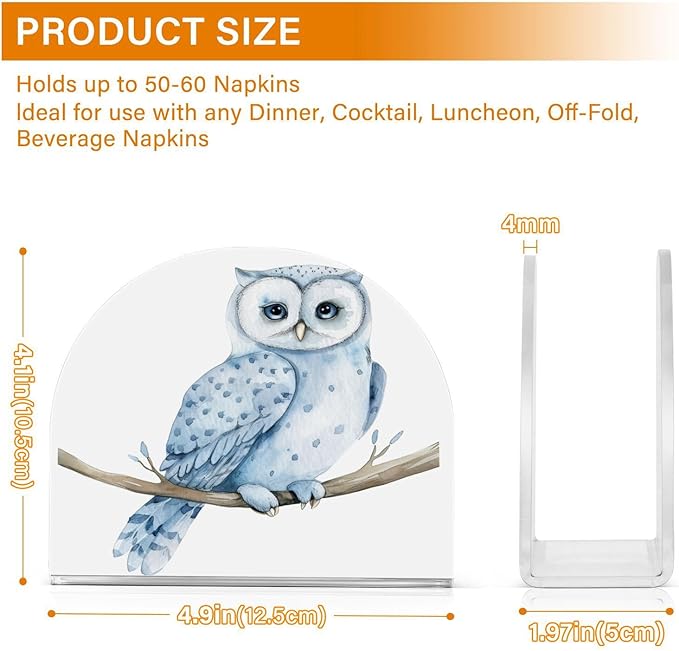 Blue Owl on Branch Napkin Holder for Table Paper Napkins Holder Acrylic Tissue Dispenser Kitchen Dining Room Bathroom Party Car Decor
