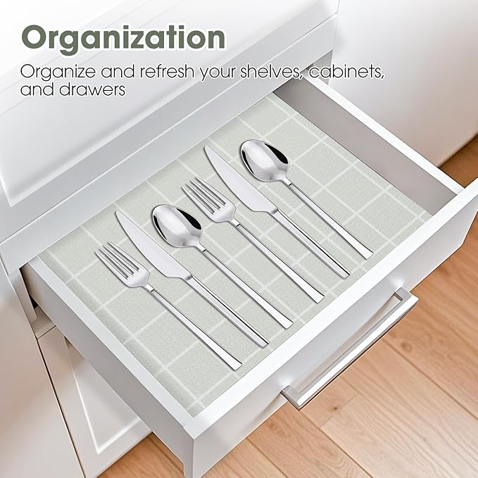 ALIUNI Drawer and Shelf Liner, Non-Slip Kitchen Cabinet Liners Non-Adhesive Thick Strong Grip Waterproof Washable Mats Protect Dresser Shelves Cupboard Bathroom Cabinets, Light Green, 24 in X 10 FT