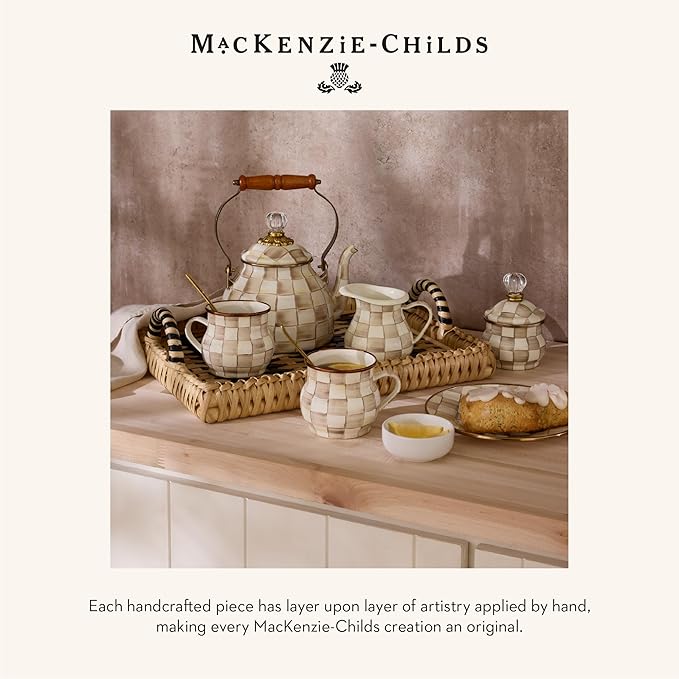 MACKENZIE-CHILDS Wood Paper Towel Holder, Decorative Paper Towel Holder for Kitchen, Brown-and-White Mocha Check