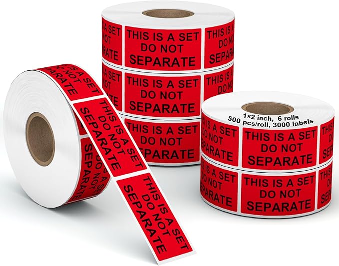 Labelebal 6 Rolls 1" x 2" Warning Label, This is a Set Do Not Separate Fluorescent Red FBA Packing Labels Permanent Adhesive (6 Rolls, 3000 Labels)