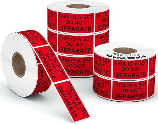 Labelebal 6 Rolls 1" x 2" Warning Label, This is a Set Do Not Separate Fluorescent Red FBA Packing Labels Permanent Adhesive (6 Rolls, 3000 Labels)