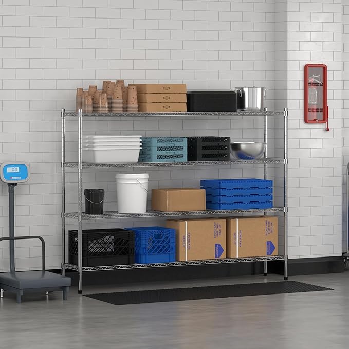 Commercial NSF Listed Chrome Stationary Wire Shelving Kit 14" x 72" x 54", with 4 Shelves Perfect for Warehouse, Walk-in Refrigerator, Freezer, Grocery Store, Restaurant, Dishroom
