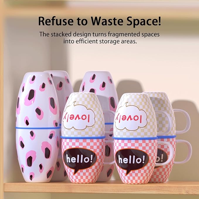 Mug Stacker & Storage Organizer – Expandable, Stackable Cup Holder for Kitchen Cabinet or Pantry – Space-Saving Solution for Tea Cups & Coffee Mugs (6Pcs Blue)