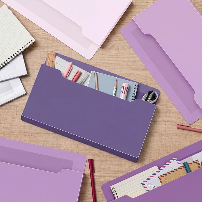 Fuutreo 6 Pcs Magnetic Wall File Organizer Magnetic Wall File Holder Refrigerator Magazine Holder for Mail Letters Paper(Violet Color,8.3 x 13.8 Inch)