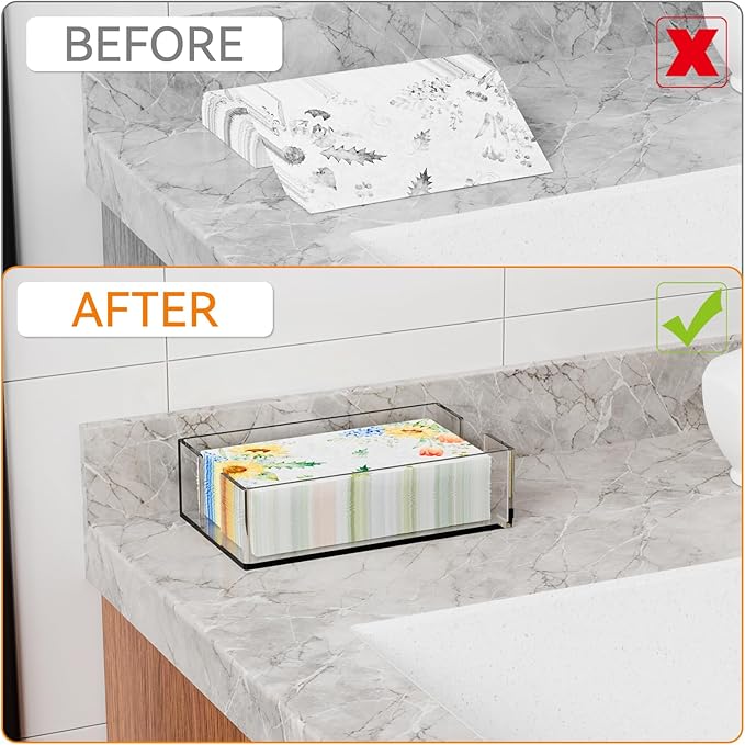 Acrylic Bathroom Napkin Holder,Clear Guest Towel Holder Tray For Bathroom,Waterproof Splashing Vertical Disposable Paper Hand Towel Holder,Modern Dining Table Napkin Tray for Home,Hotel,Office,Kitchen
