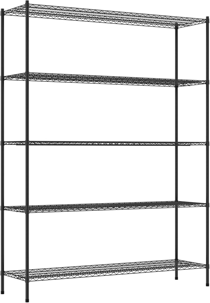 Commercial NSF Listed Black Epoxy Stationary Wire Shelving Kit 21" x 72" x 96", with 5 Shelves Perfect for Warehouse, Walk-in Refrigerator, Freezer, Grocery Store, Restaurant, Dishroom