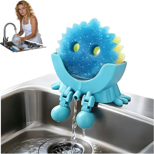 Peeing Scrub Sponge Holder, Sponge Holder for Kitchen Sink,Sink Caddy Smiley Face, 4-in-1 Sponge Holder for Holding Soap, Brush, ScrubberSponge,Stopper (Light Blue)