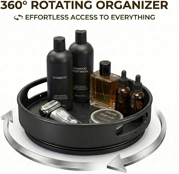 Cologne Organizer for Men,360°Rotating Bathroom Organizer Countertop, Perfume Organizer,Vanity Tray for Perfume,Skincare, Shaving Kit,Bathroom Storage, Gift for Men(Round)