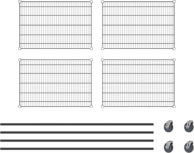 Commercial NSF Listed Black Epoxy Mobile Wire Shelving Kit 24" x 36" x 80", with 4 Shelves Perfect for Warehouse, Walk-in Refrigerator, Freezer, Grocery Store, Restaurant, Dishroom
