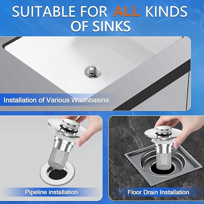 Sink Stopper Hair Catcher, Pop-up Sink Drain Strainer with Removable Stainless Steel Strainer Basket Hair Catcher, Bathroom Sink Strainer for Bathroom Sink Stopper Replacement(1PCS)