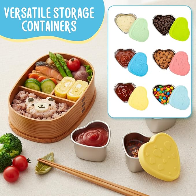 12 Pcs Heart Shaped Salad Dressing Container with Lids 2.1 oz Stainless Steel Small Condiment Containers Reusable Meal Prep Sauce Cups for Lunch Bento Box Picnic Work Kitchen Storage