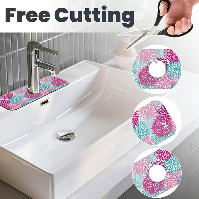 Dahlia Bright Flower 15" X 5.5" Kitchen Sink Splash Guard Faucet Faucet Guard Draining Mat Sink Splash Guard Faucet Kitchen Bathroom