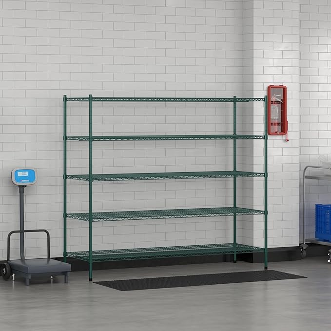 Commercial NSF Listed Green Epoxy Stationary Wire Shelving Kit 24" x 72" x 64", with 5 Shelves Perfect for Warehouse, Walk-in Refrigerator, Freezer, Grocery Store, Restaurant, Dishroom