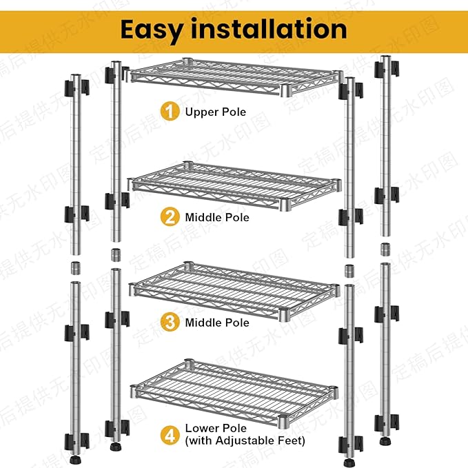 4- Shelf Metal Wire Shelving Unit Adjustable Metal Shelving Sturdy Steel Commercial Garage Storage Shelf organize Rack Units Heavy Duty 2200 LBS,for Laundry Bathroom Organization Kitchen Closet