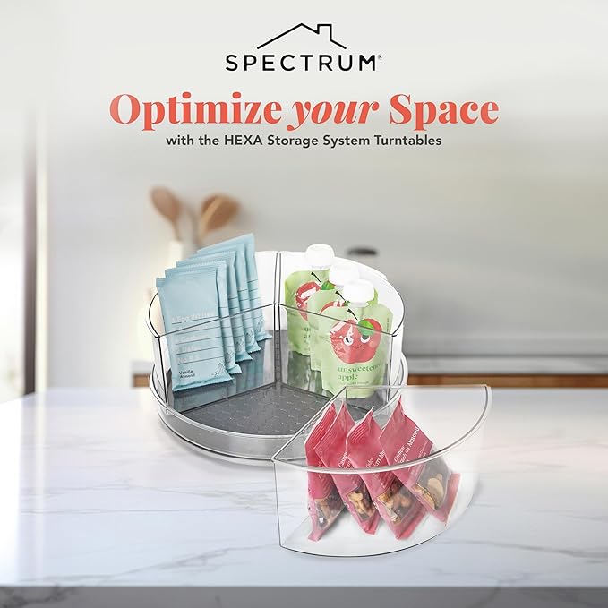 Spectrum Removable Compartment Lazy Susan 3 Bin Storage Organizer 11 in Charcoal Gray, Lazy Susan Turntable Spinning Storage for Cabinet Refrigerator Pantry Table Pantry Bath Kitchen Organization
