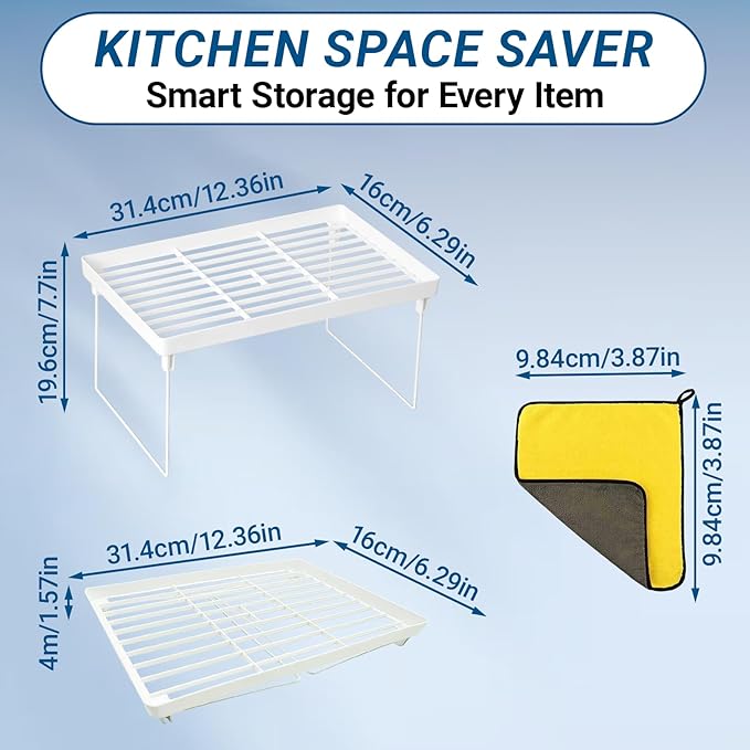 2-Pack Kitchen Cabinet Organizer Shelves – Foldable Countertop Shelf Rack for Plates, Bowls & Pantry Items – Space-Saving Storage for Kitchen, Bathroom & Office – Easy Assembly, No Drilling