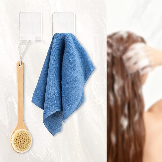 Bilkeru Clear Adhesive Hooks Acrylic Shower Hooks Self-Adhesive Shaver Holder Waterproof Razor Holder Bathroom Kitchen Organizerfor Hanging Key Robe Towel and Hat (Transparent, 4Pcs)