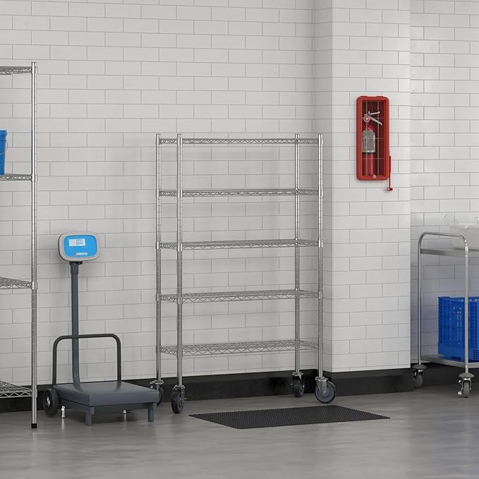 Commercial NSF Listed Chrome Mobile Wire Shelving Kit 12" x 36" x 60", with 5 Shelves Perfect for Warehouse, Walk-in Refrigerator, Freezer, Grocery Store, Restaurant, Dishroom