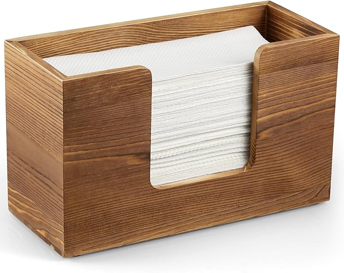 Paper Towel Dispenser Countertop, Burnt Wood Folded Paper Hand Towel Holder for Guest Bathroom, Commercial Tabletop Tissue Dispenser Tray for Multifold C-Fold, Z-Fold, Trifold, 10.31x3.94x6.3 Inches
