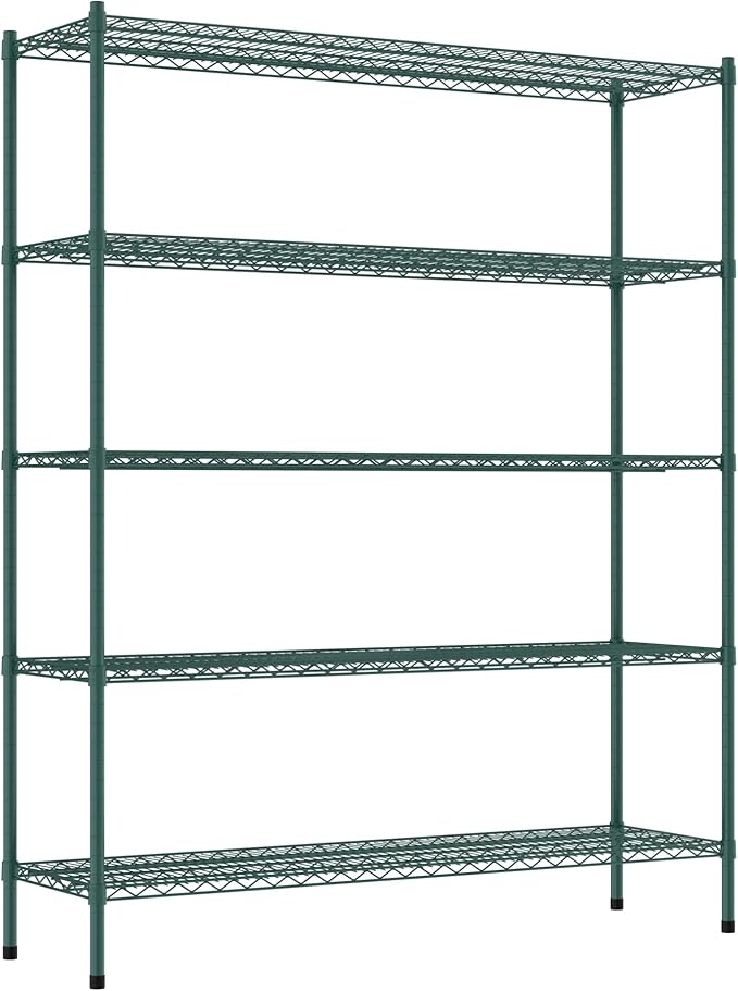 Commercial NSF Listed Green Epoxy Stationary Wire Shelving Kit 18" x 60" x 74", with 5 Shelves Perfect for Warehouse, Walk-in Refrigerator, Freezer, Grocery Store, Restaurant, Dishroom