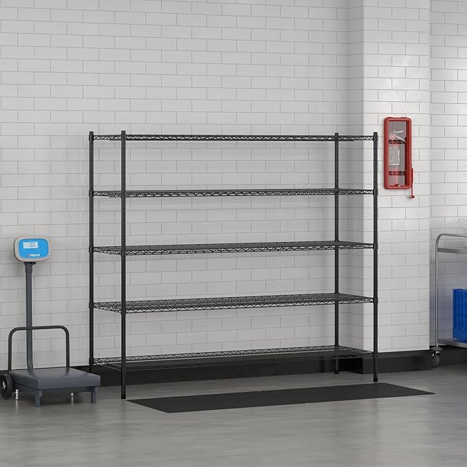Commercial NSF Listed Black Epoxy Stationary Wire Shelving Kit 21" x 72" x 64", with 5 Shelves Perfect for Warehouse, Walk-in Refrigerator, Freezer, Grocery Store, Restaurant, Dishroom